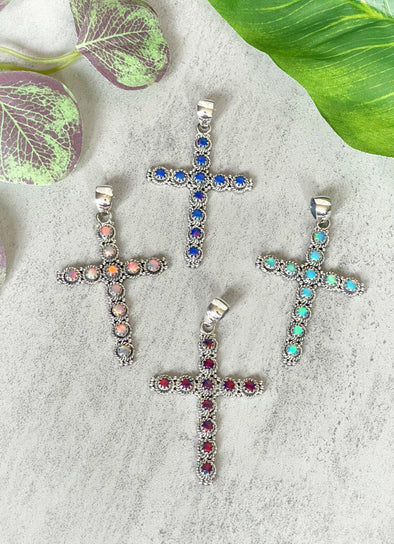 Sterling Silver Aurora Opal Cross Pendants