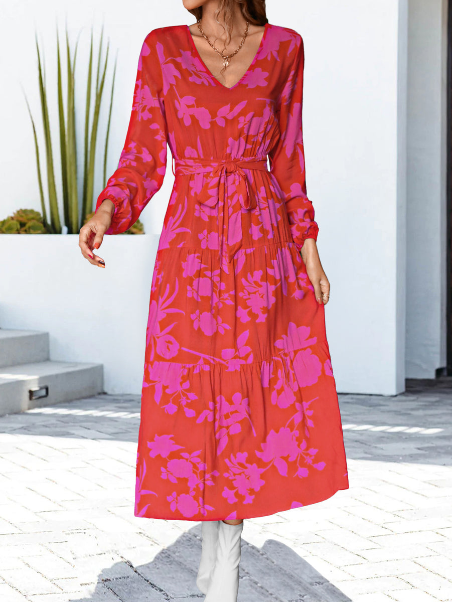 Floral V-Neck Long Sleeve Dress SophiaRene Boutique Floral V-Neck Long Sleeve Dress SophiaRene Boutique