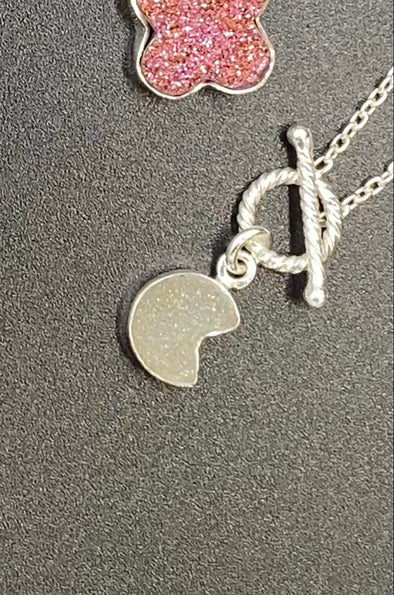 Sterling Silver Druzy Moon Toggle Necklace 18”