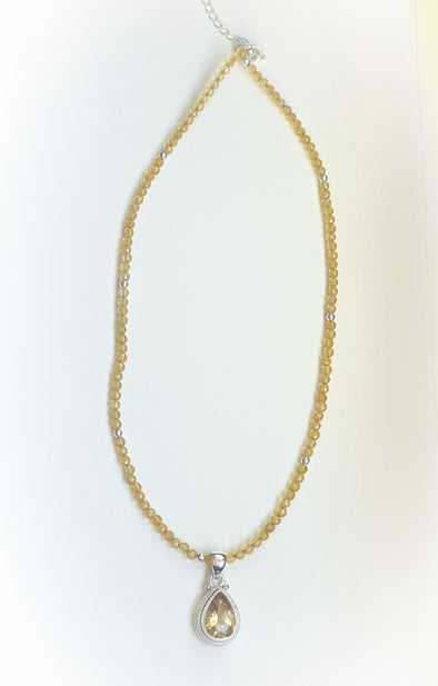 Sterling Silver Citrine Beaded Necklace