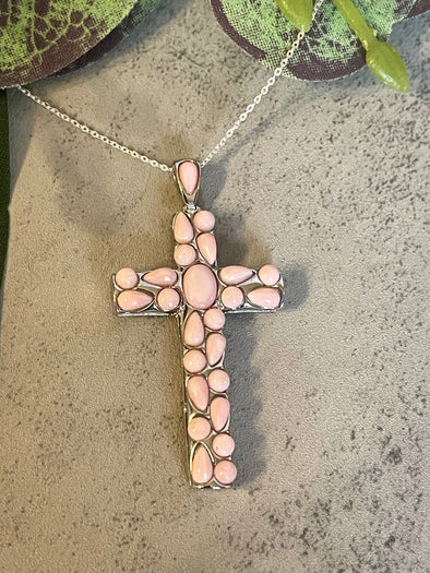 Sterling Silver Pink Conch Custom Cross Pendant