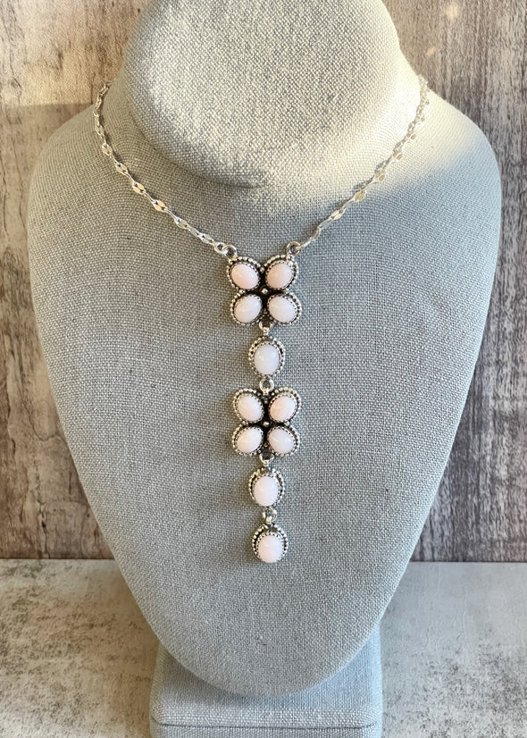 Sterling Silver Pink Opal Artisan Drop Necklace
