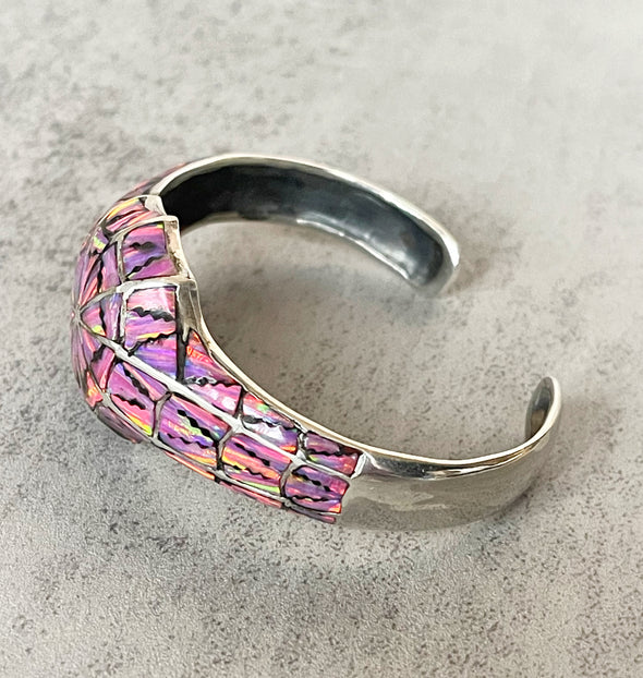 Sterling Silver Pink Aurora Opal Inlay Open Cuff