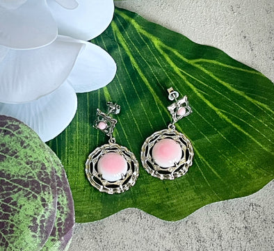 Sterling Silver Pink Conch Artisan Earrings