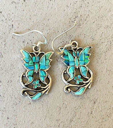 Sterling Silver Opal Inlay Butterfly Earrings