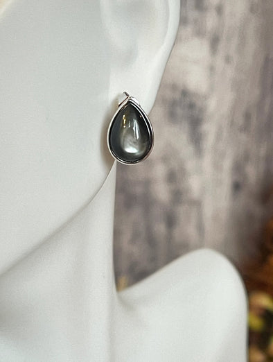 Sterling Silver Black MOP Tear Drop Stud Earrings