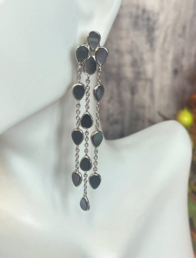 Sterling Silver MOP Black Shell Chandelier Artisan Earrings