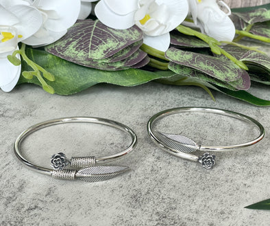 Sterling Silver Criss Cross Open Feather Bangles