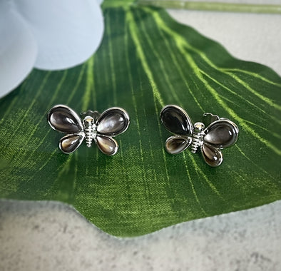 Sterling Silver Black MOP Butterfly Earrings