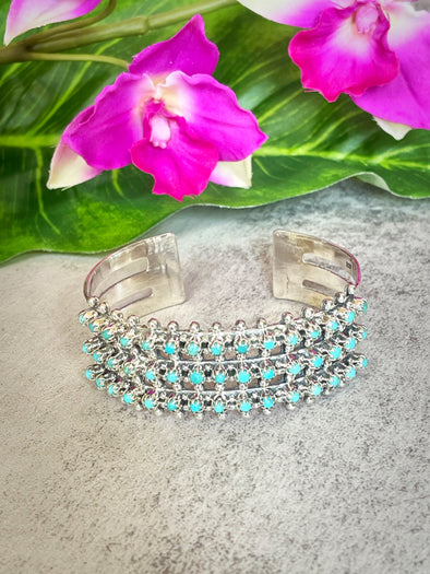 Sterling Silver Three Row Turquoise Custom Open Cuff