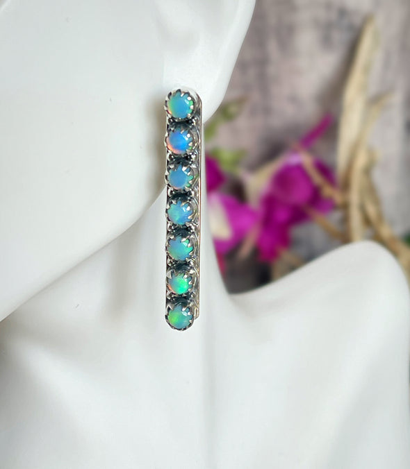 Sterling Silver Aurora Opal Row Earrings