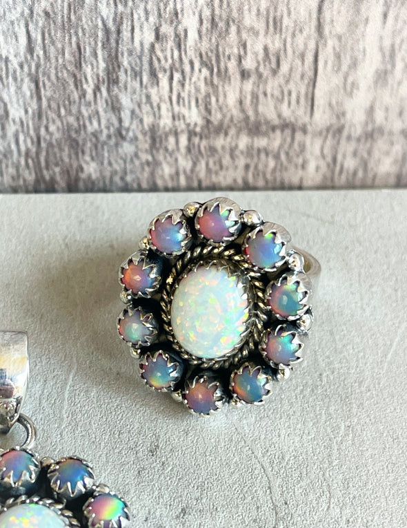 Sterling Silver Aurora/Fire Opal Ring