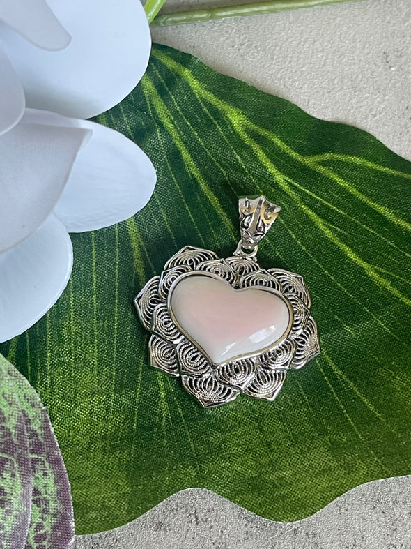 Sterling Silver Shell Heart Layered Heart Pendant