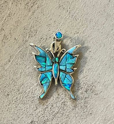 Sterling Silver Opal Butterfly Inlay Pendant