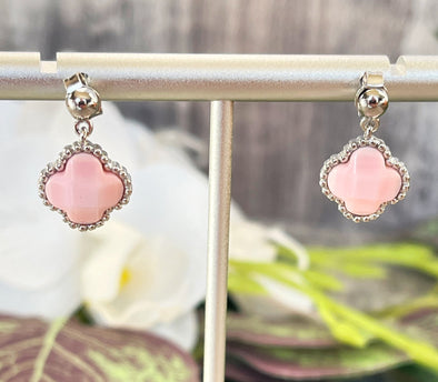 Sterling Silver Faceted Pink Conch Lucky Drop Stud Earrings