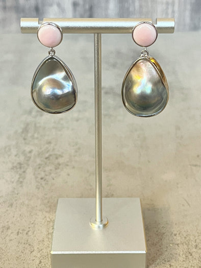 Sterling Silver Mabe Pink Conch Pearl Earrings