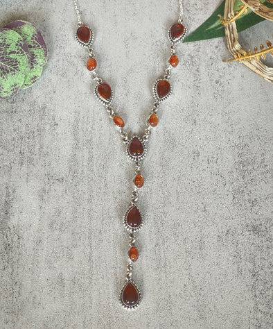 Sterling Silver Amber Chocolate/Sunstone Mix Custom Necklaces
