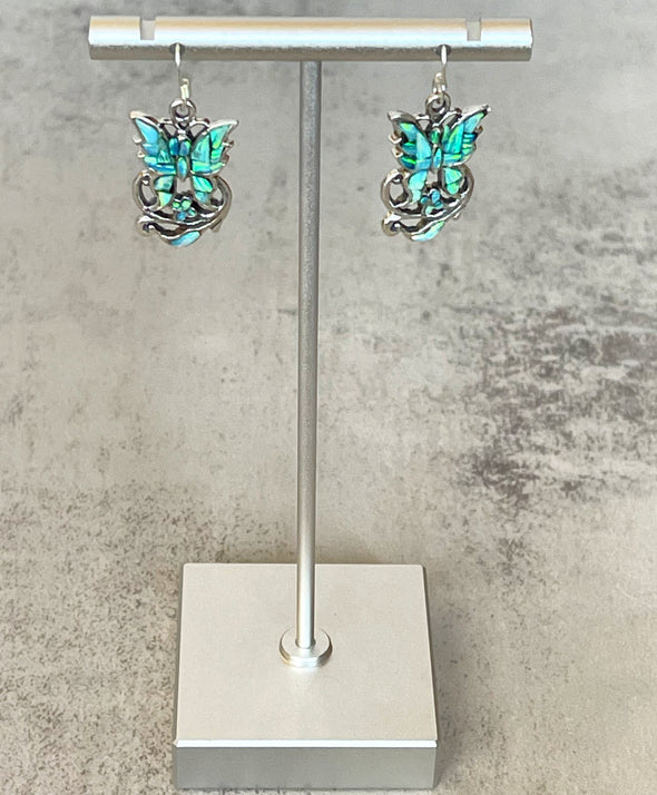 Sterling Silver Opal Inlay Butterfly Earrings