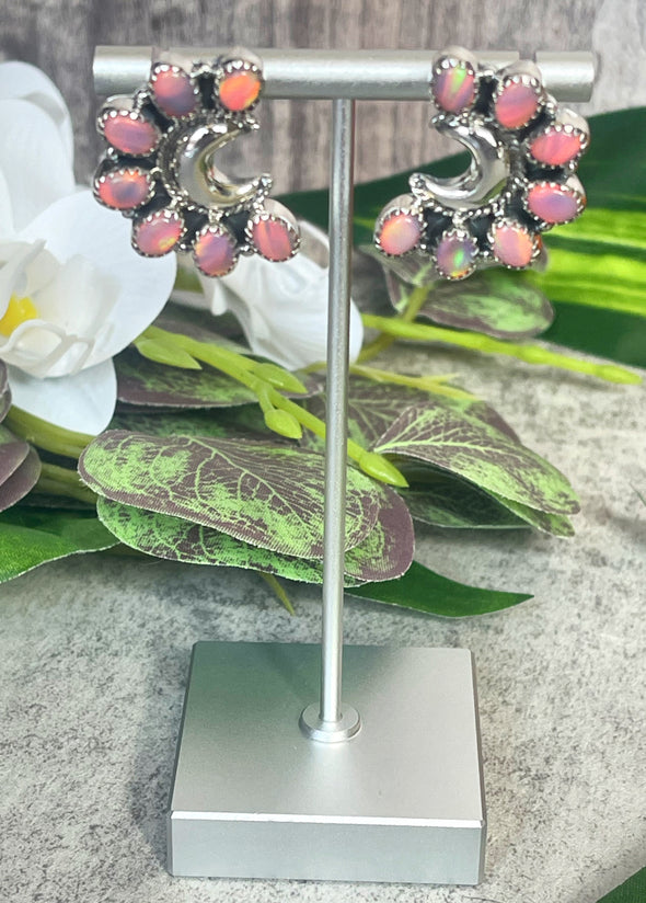 Sterling Silver Half Moon Blossom Post Back Earrings