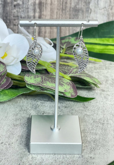 Sterling Silver Artisan Leaf Gemstone Earrings