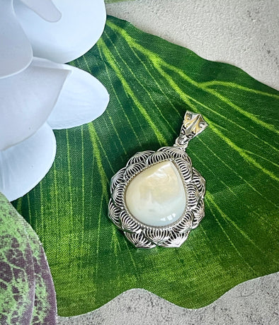 Sterling Silver White MOP Shell Tear Drop Layered Pendant