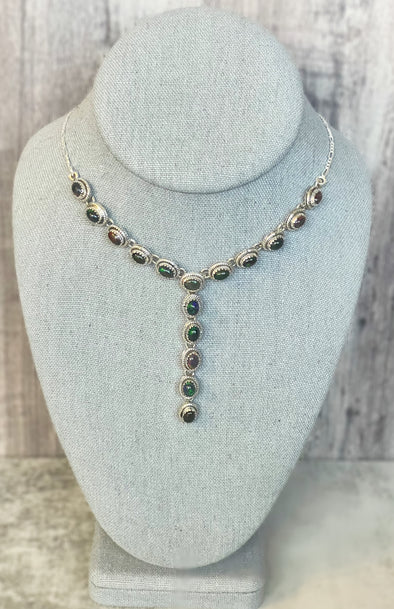 Sterling Silver Black Opal Multi Stone Lariat Necklace