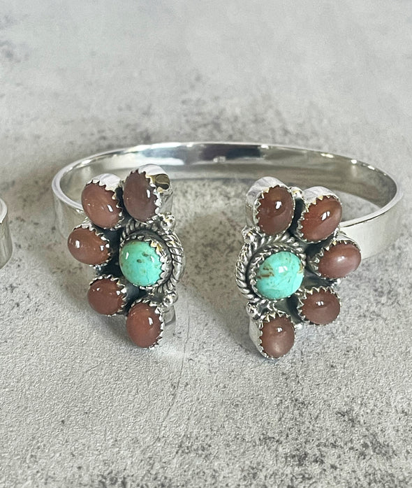 Sterling Silver Chocolate Moonstone Mix Custom Half Blossom Cuffs