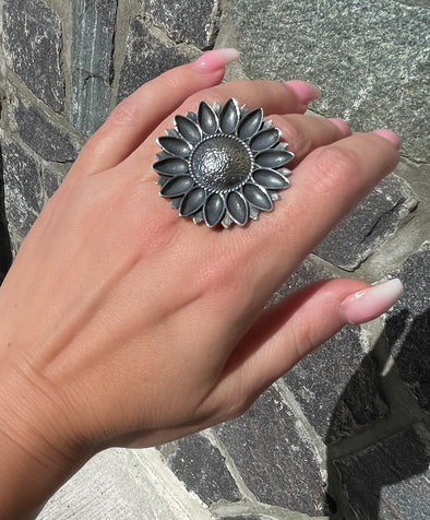 Sterling Silver Artisan Sunflower Ring