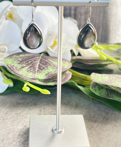 Sterling Silver Black Shell Tear Drop Earrings