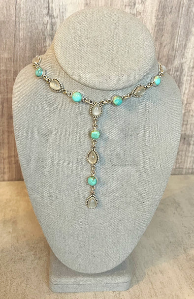 Sterling Silver Grey Moonstone/Turquoise Lariat Custom Necklace