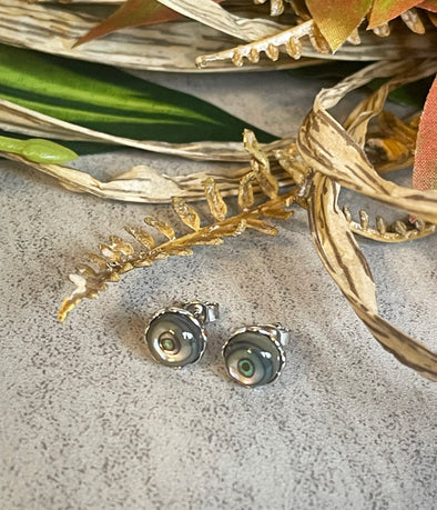Sterling Silver Black Shell Abalone Stud Earrings
