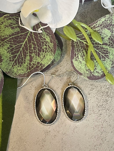 Sterling Silver Faceted Black MOP Shell Oval Artisan Earrings