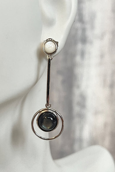 Sterling Silver Black/White MOP Artisan Drop Earrings