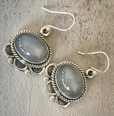 Sterling Silver Roped Crescent Stone Earrings