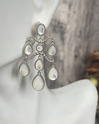 Sterling Silver Artisan MOP White Shell Chandelier Earrings