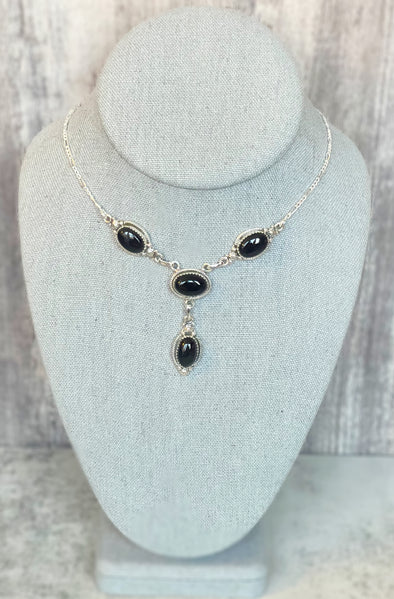 Sterling Silver Black Onyx Multi Stone Lariat Necklace