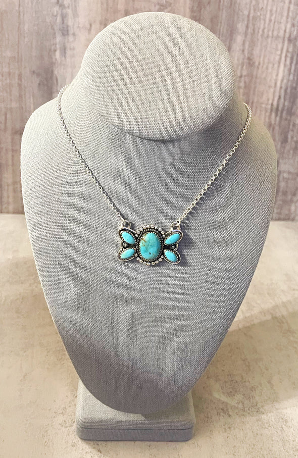 Sterling Silver Turquoise Bow Tie Necklace