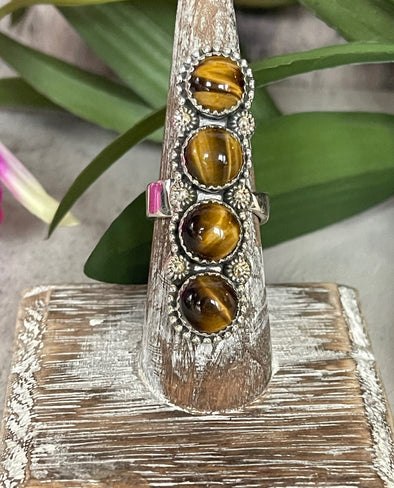 Sterling Silver Four Stone Tigers Eye Crawler Ring