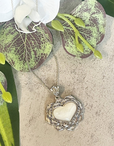 Sterling Silver Shell Heart Layered Heart Pendant