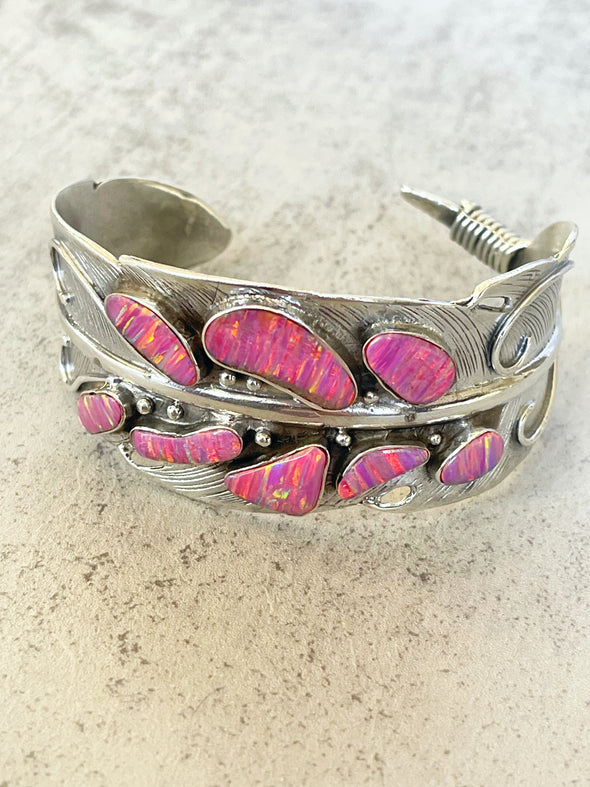 Sterling Silver Pink Aurora Artisan Open Cuff