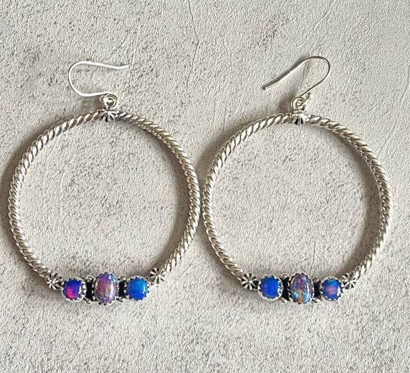 Sterling Silver Roped Hoop Gemstone Earrings