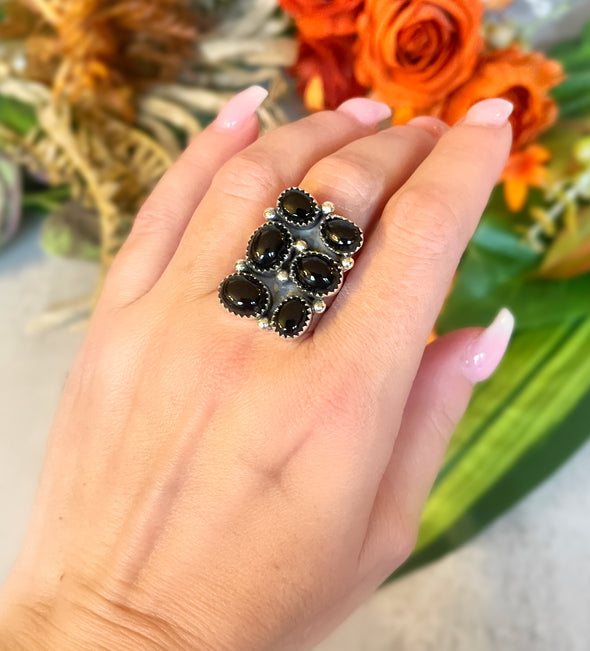 Sterling Silver Black Onyx Bubble Custom Ring