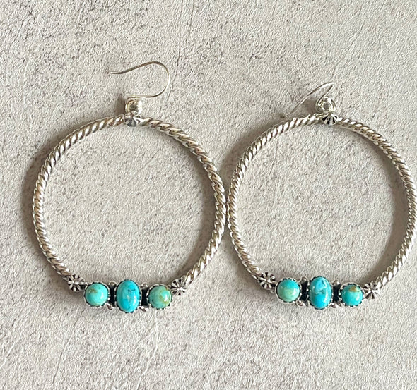 Sterling Silver Roped Hoop Gemstone Earrings