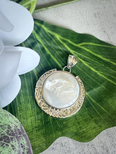 Sterling Silver MOP White Shell Artisan Statement Pendant