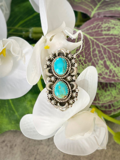 Sterling Silver Turquoise Two Stone Crawler Ring