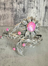 Sterling Silver Artisan Floral Wrap Custom Pink Opal Cuff