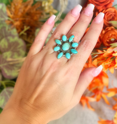 Sterling Silver Turquoise Cluster Ring