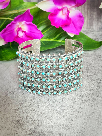 Sterling Silver Six Row Turquoise Statement Open Cuff