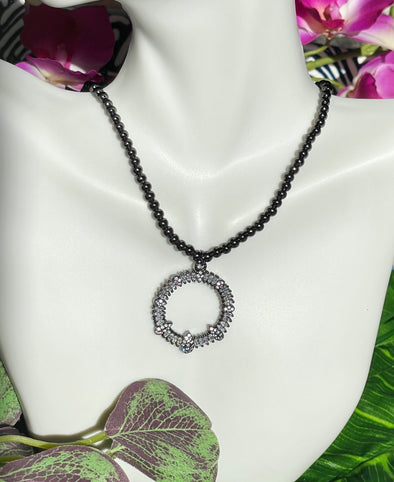 Pave Baguette Pendant Beaded Necklace