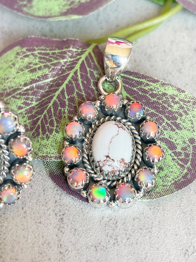 Sterling Silver Wild Horse/Aurora Opal Small Cluster Pendant